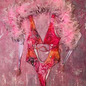 Pink crystal rave festival bodysuit
